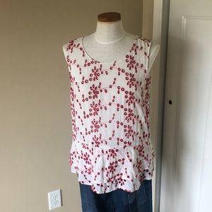 Velvet red and white eyelet top